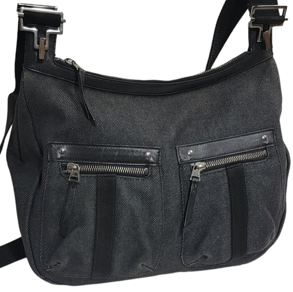 ⭐GUCCI Black Denim Canvas and Leather Crossbody Bag 101620 - Picture 2 of 11